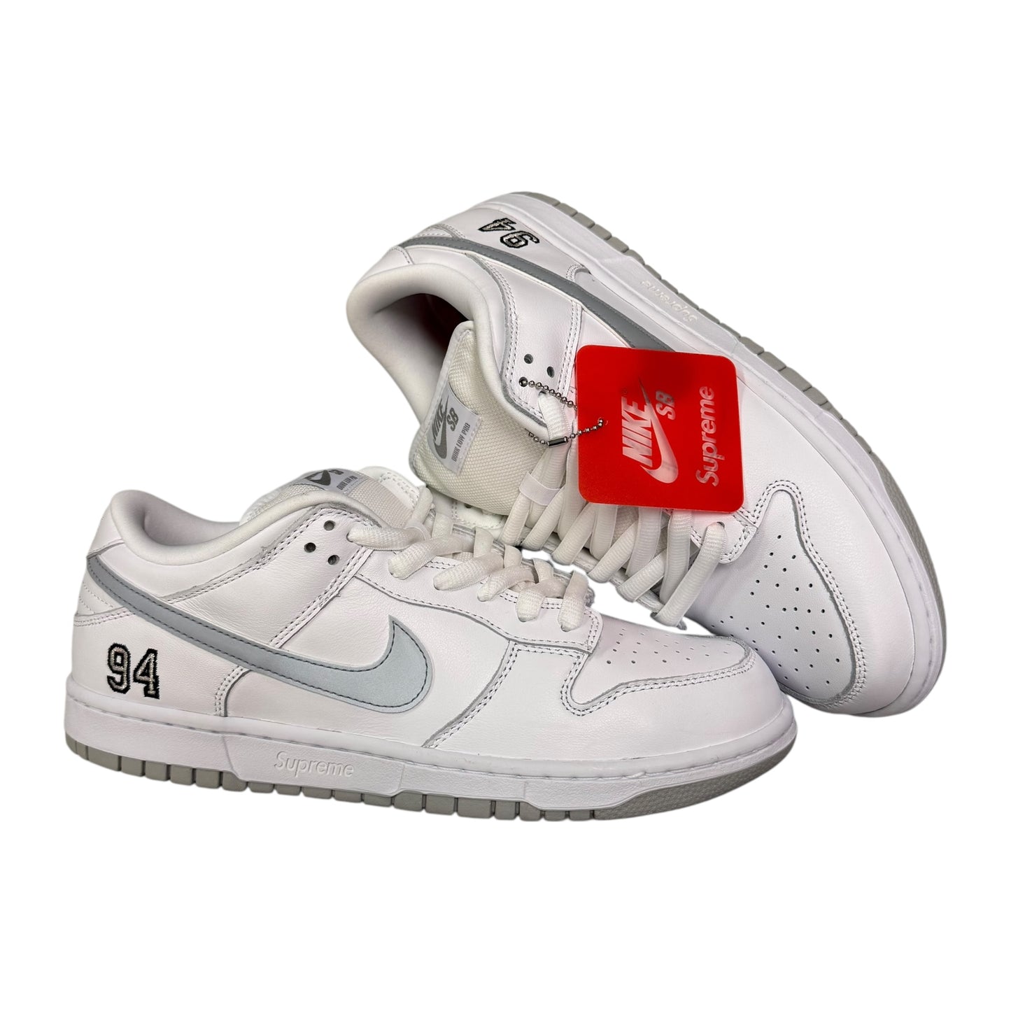 SB Dunk Low - Supreme 94 White Metallic Silver
