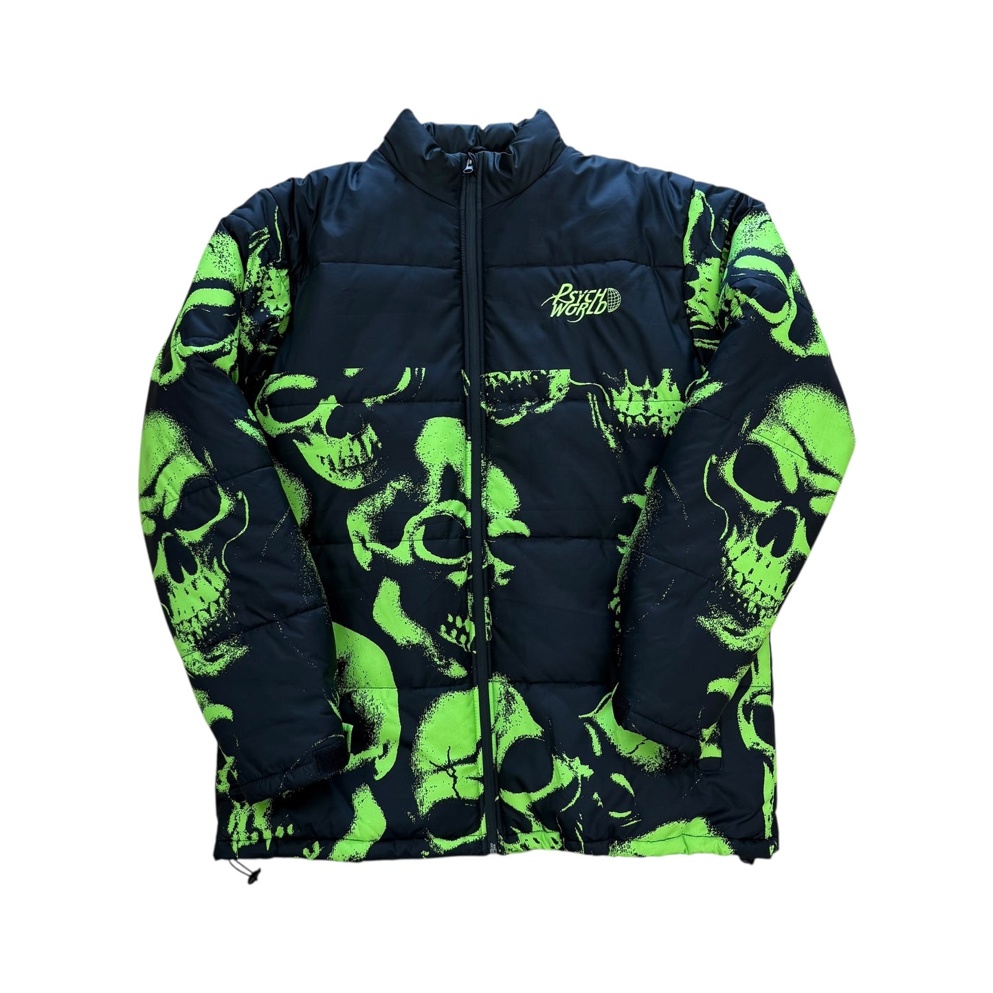Skull Puffer Jacket - Green/Black