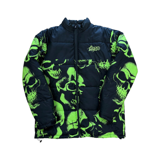 Skull Puffer Jacket - Green/Black