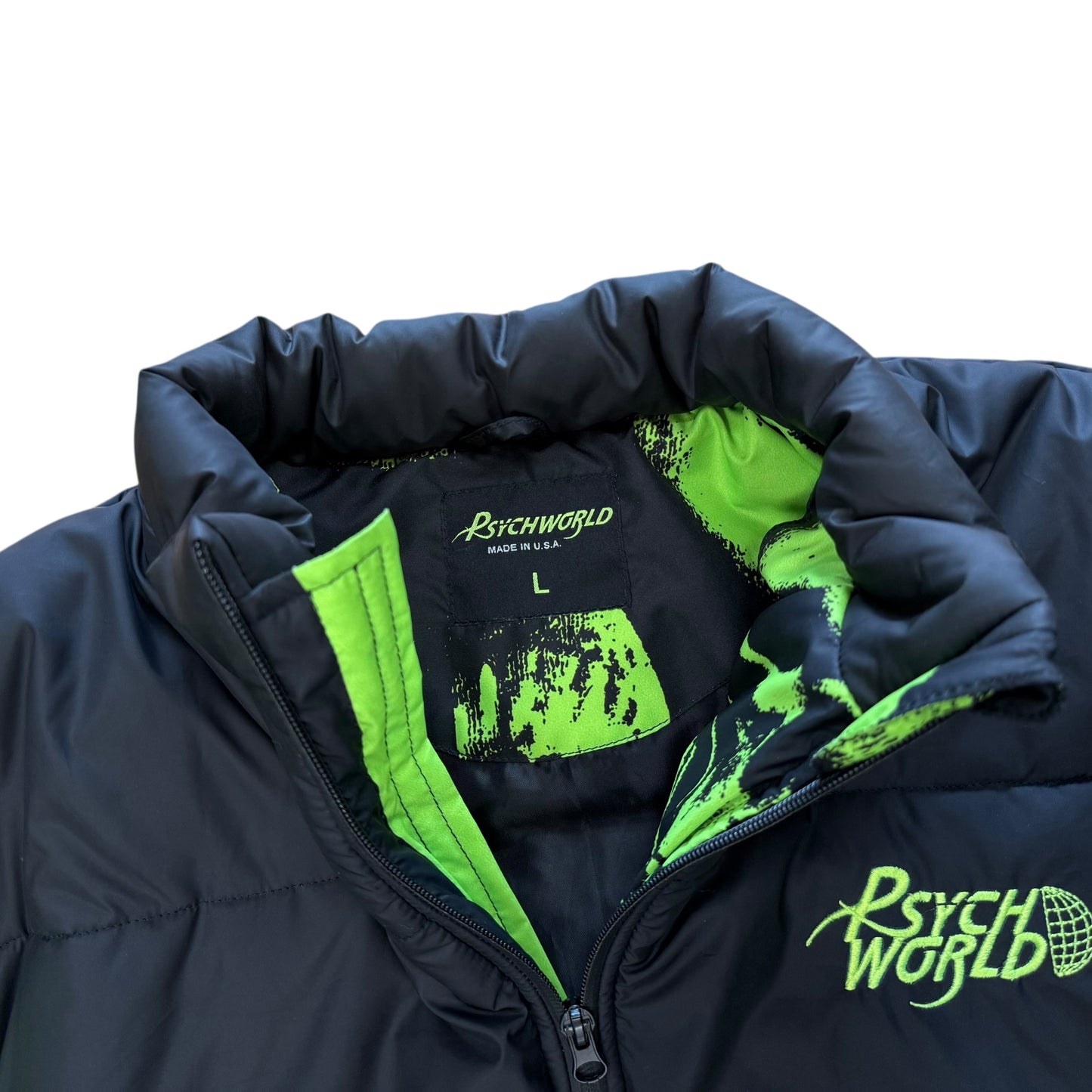 Skull Puffer Jacket - Green/Black