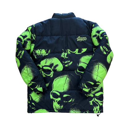 Skull Puffer Jacket - Green/Black