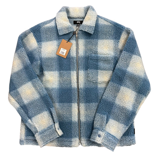 Zip Sherpa Shadow Plaid - Light Blue