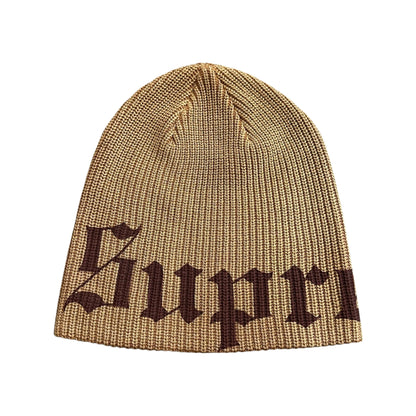 Old English Printed Beanie - Brown