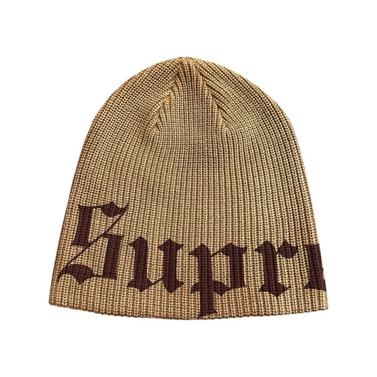 Old English Printed Beanie - Brown