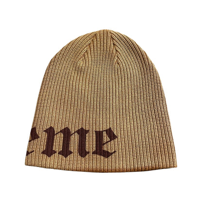 Old English Printed Beanie - Brown