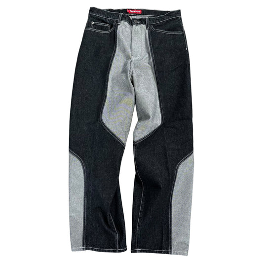 2-Tone Paneled Baggy Jean - Black