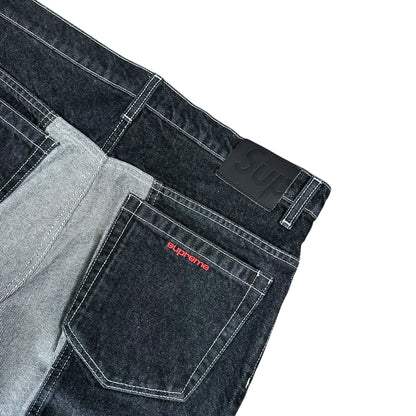 2-Tone Paneled Baggy Jean - Black